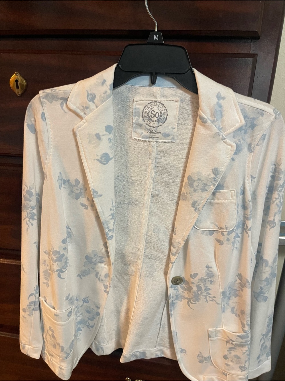SO Women's Cream Blazer with Light Blue Floral Print